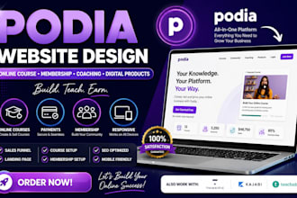 design a podia website for online course seo thinkific kajabi teachable website