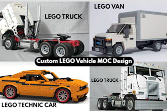 design custom lego model, lego house, lego vehicles, lego minifigures with files