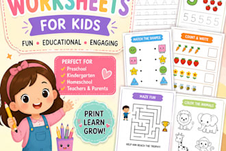 design printable kids worksheets and  activity books