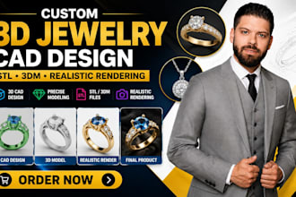 do custom 3d jewelry cad design, stl, 3dm and realistic rendering and modeling