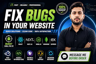 fix react, next js, node js bugs, errors and optimize your web app fast
