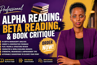 provide professional alpha reading, beta reading, and book critique