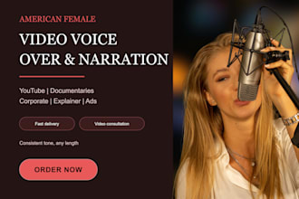 be your professional american female youtube voice over narrator