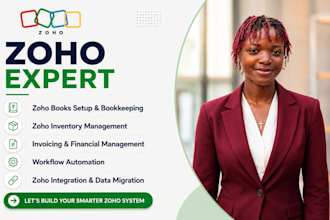 setup zoho books, zoho inventory, zoho CRM, automation and bookkeeping