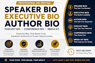 write professional speaker bio author bio conference bio podcast bio media kit