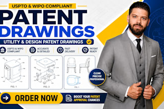 create utility and design uspto and wipo patent drawings for patent application