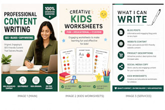 seo content ,copywriting and kids worksheet