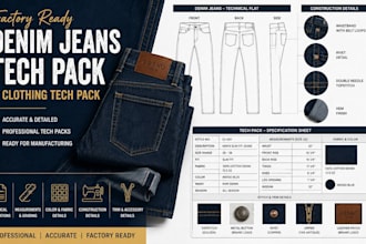 create factory ready denim jeans tech pack and clothing tech pack