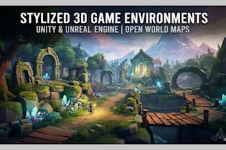 design stylized 3d game environment, unity 3d level, open world map, 3d game