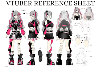 draw custom anime vtuber reference sheet character design vtuber model sheet