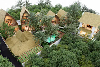 redesign cabin house, bamboo villas, eco resort, tropical villa, pool design,dwg