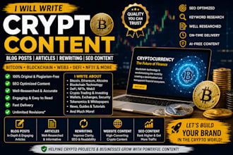 write crypto content, bitcoin articles, blockchain blog posts, and SEO content