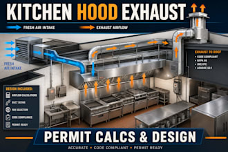 do commercial kitchen hood exhaust calculations and mep ventilation plans