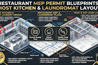 restaurant mep permit ready blueprint ghost kitchen laundromat cafe layout plan