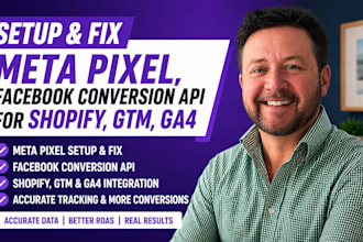 setup and fix meta pixel, facebook conversion API for shopify, GTM, ga4