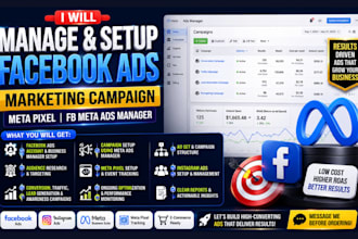 setup and manage facebook ads marketing campaign meta pixel and meta ads manager