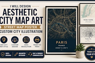 design aesthetic city map art street map poster custom city illustration