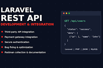 develop laravel rest API and integrate third party apis