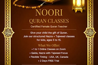 teach quran with tajweed, noorani qaida, nazara for kids and adults on zoom