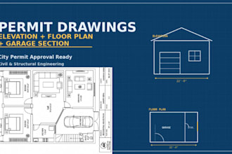 design permit drawings elevation garage section for city permit approval