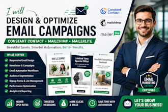 design and optimize constant contact email campaigns, mailchimp, mailerlite