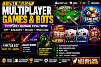 develop multiplayer snooker, 8 ball pool, slot, blackjack, card and bc games
