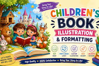 create children book illustrations and amazon KDP interior book formatting