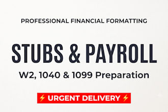 do payroll reports, stubs, form w2, form 1099 and us tax
