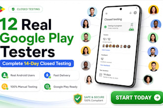 provide 12 testers for google play closed testing and android app testing
