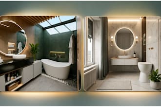 bathroom design 3d render remodel 2d floor plan tile layout luxury shopping list