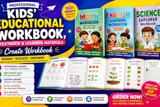 design kids educational workbook, textbook, learning materials create workbook