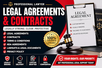 be your lawyer for legalagreements,contracts,terms and conditions,nda,lawsuits
