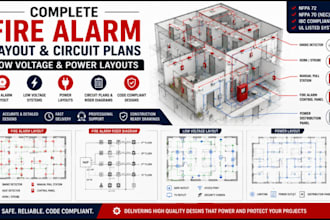 create complete fire alarm layout, circuit plans, low voltage and power layouts