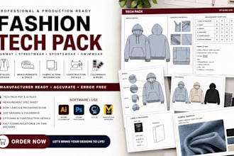 fashion tech pack for runway collection, streetwear, sportswear and swimwear v2