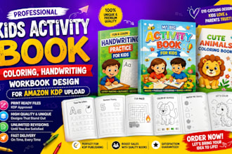 design kids activity book, coloring, handwriting workbook for amazon kdp upload