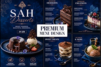 create a premium restaurant menu, fine dining and hotel menu
