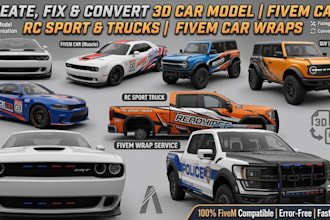 create, fix and convert 3d car model fivem car, rc sport, truck fivem car wraps