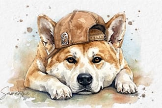 do custom hand painted watercolor pet portrait dog portrait cat portrait
