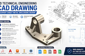 2d technical engineering cad drawing and expert sheet metal enclosure design