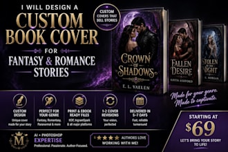 design a custom fantasy or romance book cover in your genre style