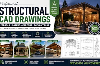 create pergola, gazebo, carport and patio structural cad drawings