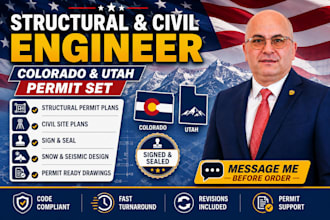 colorado and utah structural permit set with civil engineering sign and seal