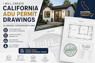create california adu permit drawings and garage conversion plans