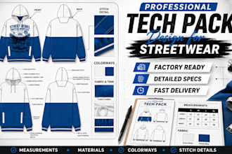 create techpack fashion illustration flat sketch street wear technical drawing