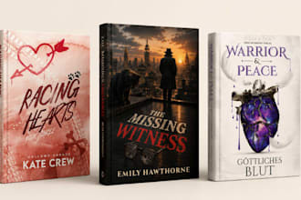 design romance book cover, mystery book cover and fantasy book cover for kindle