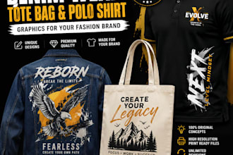 custom denim wear tote bag and polo shirt graphics for your fashion brand