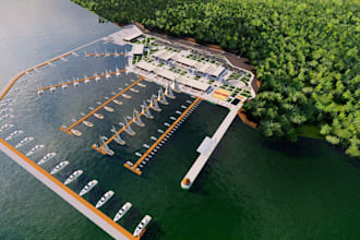 create realistic 3d port, harbor and shipping terminal designs