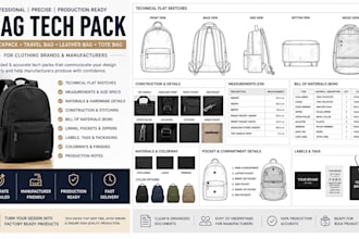 design backpack travel bag leather bag and tote bag tech pack for production
