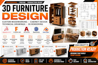 design 3d furniture woodworking cabinet cad model technical drawing solidworks