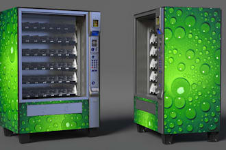 design photorealistic 3d vending machine models, 3d kiosk, and product renders
